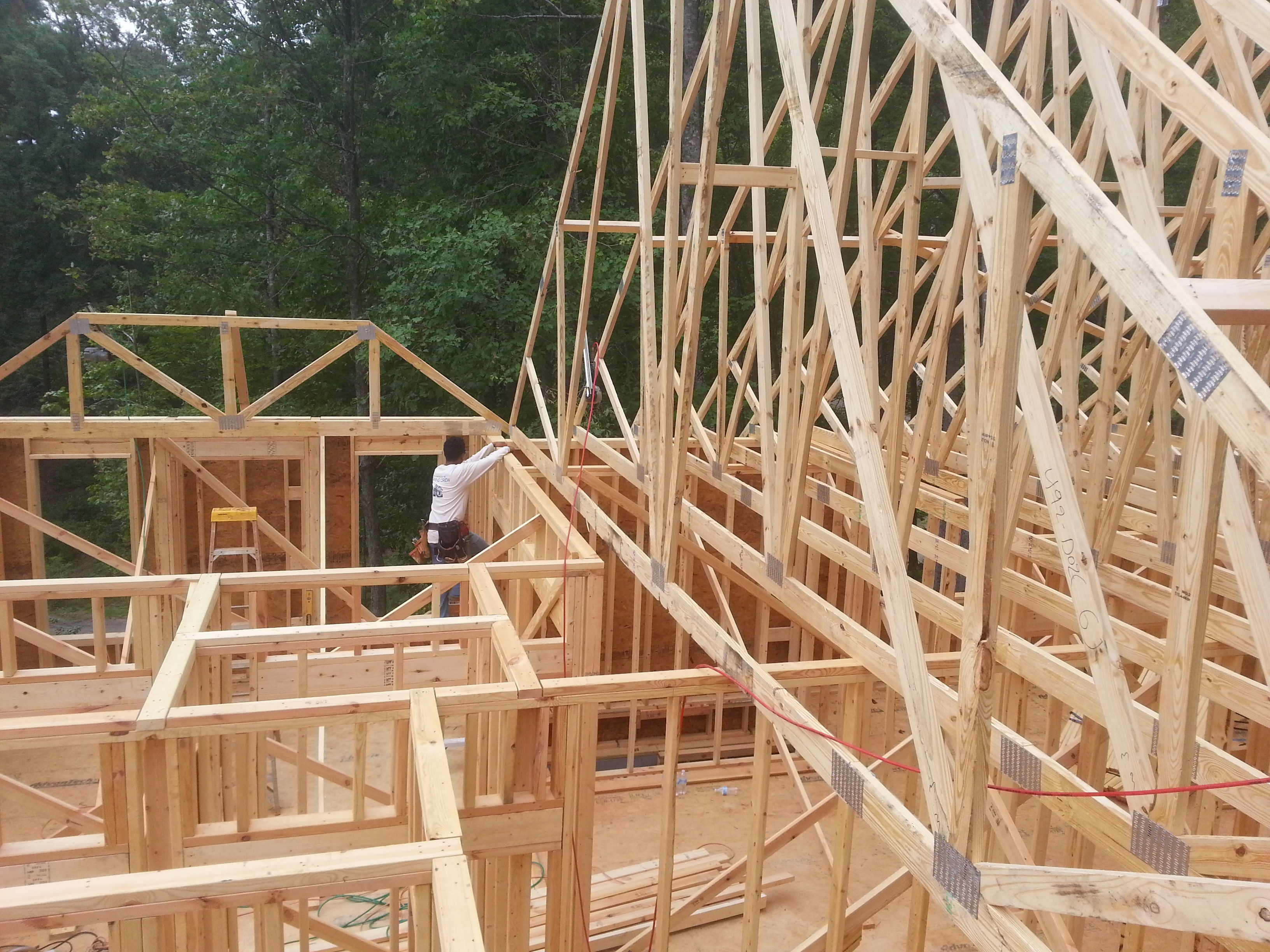 Asheville custom home Roof trusses Corner Rock Building Company